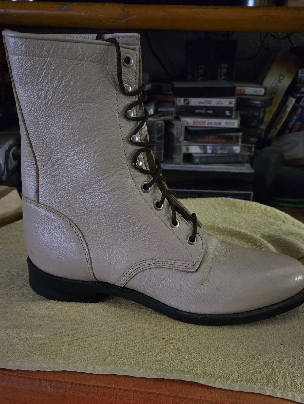 Justin Light Beige Lace-Up Leather Riding Boot Womens 9